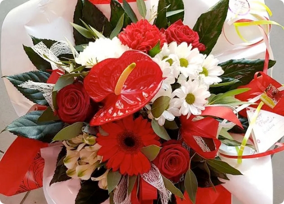 Bouquet bulle rouge et blanc